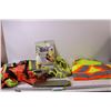 Image 1 : (5) Reflective Safety Items - (3) Traffic T-Shirts Size Large (1 is New), Vest and Suspenders - Roof