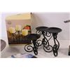 Image 2 : Set of Candle Holders, Wooden Bowl, Bird Ornament, Decorative Tractor Plate (Repaired)