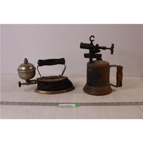 Vintage Blow Torch and Coleman Gas Iron