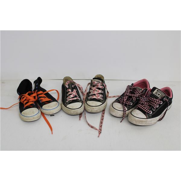 (3) Pairs of Kid's Converse Shoes - Sizes Range from 9, 11, 12