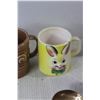 Image 3 : Big Fork and Spoon, (3) Glazed Ceramic Mugs, Ceramic Bunny Mug, (4) French Onion Soup Bowls, Pink Sk