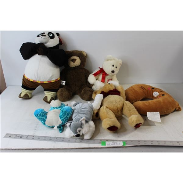 *(5) Teddy Bears, Neck Pillow, Kung Fu Panda Stuffy Plushie