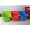 Image 3 : (2) Wire Framed Cloth Baskets - (3) Plastic Bins