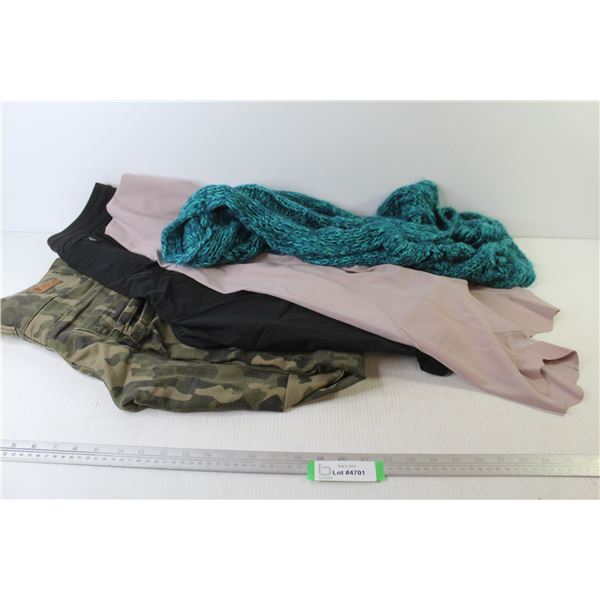 Treep Camo Jeans (size 32) - George Pants (size Lg) - Lululemon Tights (size Lg) - Scarf