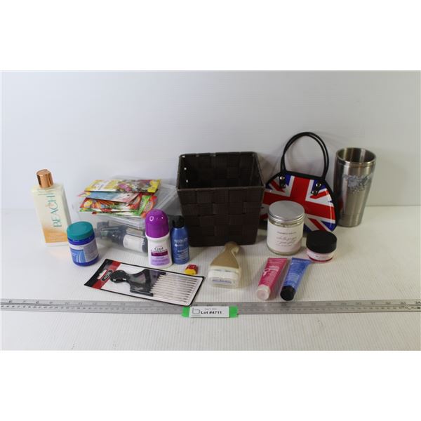 Woven Basket - Horse Cup - Shampoo - Hair Pick - Essential Oils - Metal Purse - Flower & Vegetable S