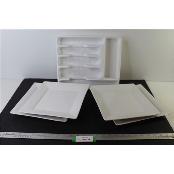 Rubbermaid Cutlery Tray - (4) 10" Hometrends Square Plates