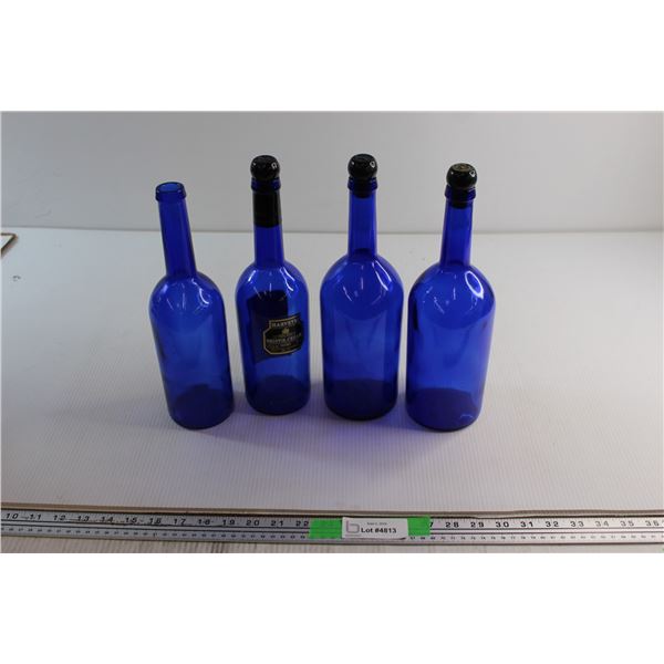 (4) Blue Glass Bottles