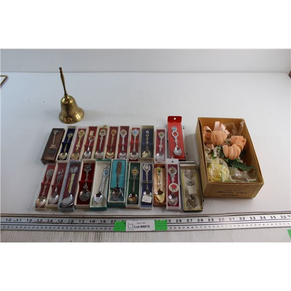 (22)  Souvenir Silver Spoons, Bell and Fibre Corsage