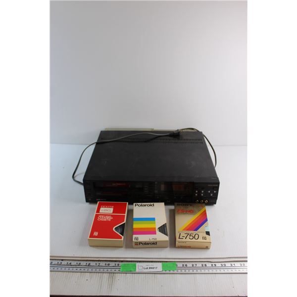 (18) Assorted Sony and Polaroid VHS Cassettes and Sony VHS Player - Untested