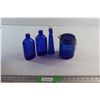 Image 1 : (3)  Blue Glass Bottles and Sugar Jar