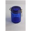Image 4 : (3)  Blue Glass Bottles and Sugar Jar