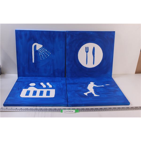 (4) Custom Painted Camping Style Signs on Canvas - 14" x 14"