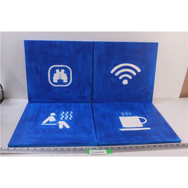(4) Custom Painted Camping Style Signs on Canvas - 14" x 14"