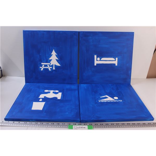 (4) Custom Painted Camping Style Signs on Canvas - 14" x 14"