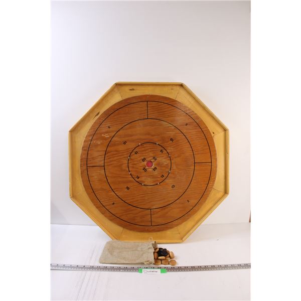 * Wooden Crokinole Board & Pieces - 27.5" Diameter