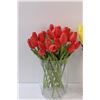 Image 2 : (2) Bunches of Faux Tulips (Red & Yellow) in Glass Vases - 14" Tall Tulips