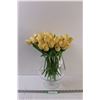 Image 1 : Bunch of Off-White Faux Tulips in Glass Vase - Total Height 16" Tall w/Vase