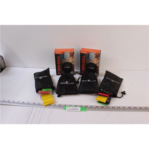 (2) Fitness 9" Mini Ball - Appears NIB & (4) Tension Belt Packages - NIB