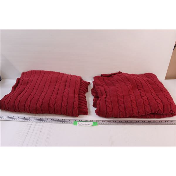 (2) Red Cable Knit Throw Blankets