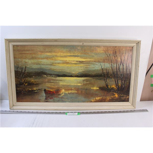 Scenic Lake & Boat Print in Frame - 34" x 18"