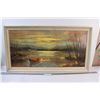 Image 1 : Scenic Lake & Boat Print in Frame - 34" x 18"