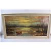 Image 4 : Scenic Lake & Boat Print in Frame - 34" x 18"