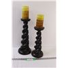 Image 1 : (2) Wooden Candle Holders w/ Candles - 17" & 14" Tall