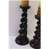 Image 2 : (2) Wooden Candle Holders w/ Candles - 17" & 14" Tall