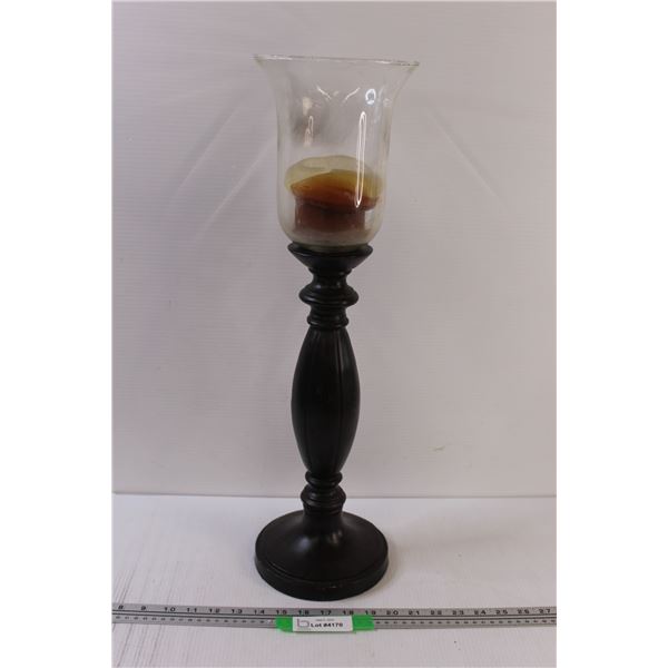 Wood & Glass Candle Holder w/Candle - 24" x 7"