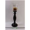 Image 1 : Wood & Glass Candle Holder w/Candle - 24" x 7"
