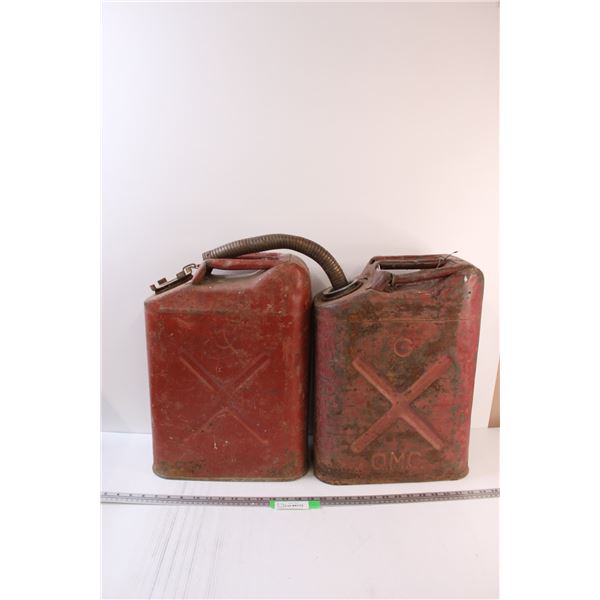 (2) Metal Gasoline Cans - 19" x 13" x 8" - Some Wear