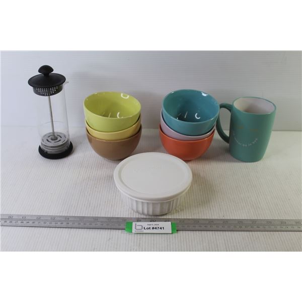 Tea Press - Colored Bowls - Corning Ware Dish w/Lid - Mug