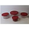 Image 3 : (4) Anchor Bowls w/Lids (lids are cracked/worn) - Rubbermaid Container - Glasses - Cutlery Tray - Mi