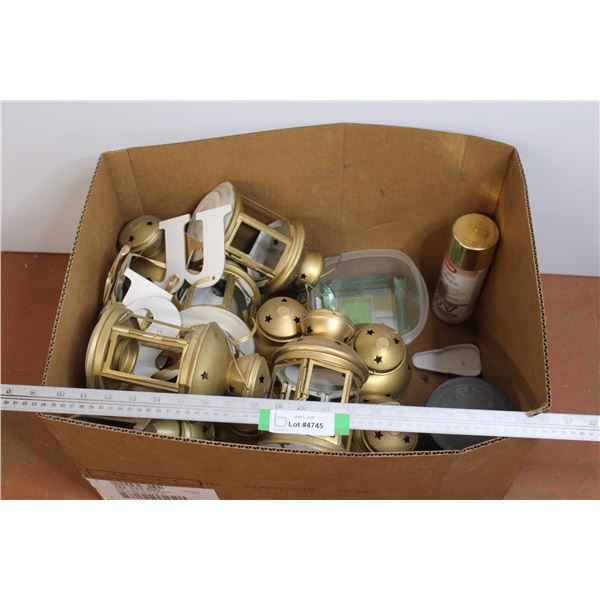 *Box of Wedding Decor - Tea Light Lanterns - (2) Gravel Containers - Glass Pieces w/Snowflakes Etche