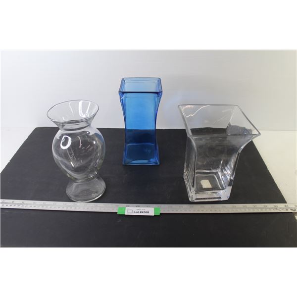 (3) Glass Vases (tallest 9")