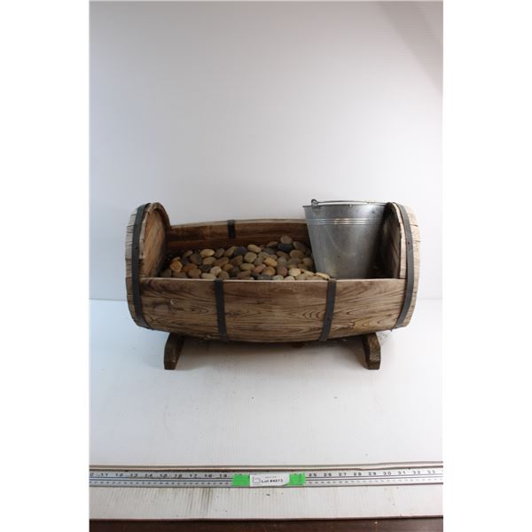 Wooden Barrell Shaped Planter with Small Bucket 25'' x 14''