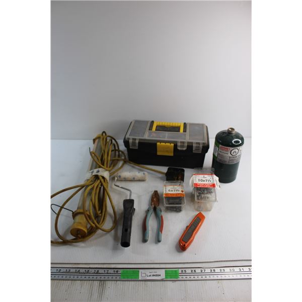 Trouble Lamp - Untested, Plastic Tool Box, Coleman Propane Tank and Assorted Items
