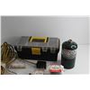Image 3 : Trouble Lamp - Untested, Plastic Tool Box, Coleman Propane Tank and Assorted Items