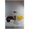 Image 1 : Osterizer Blender - Tested, Plastic Strainer, Assorted Kitchen Cloths and Assorted Kitchenware