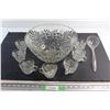 Image 1 : Glass Punch Bowl 12'', (7) Glass Cups and Plastic Ladle