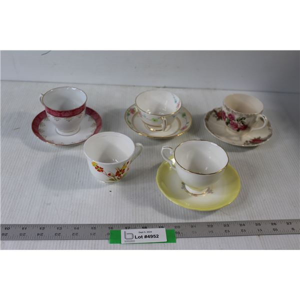 (5) China Tea Cups - One Missing Saucer