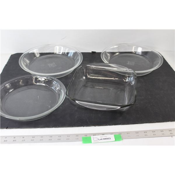 Glass Casserole Dish, (3) Glass Pie Dishes