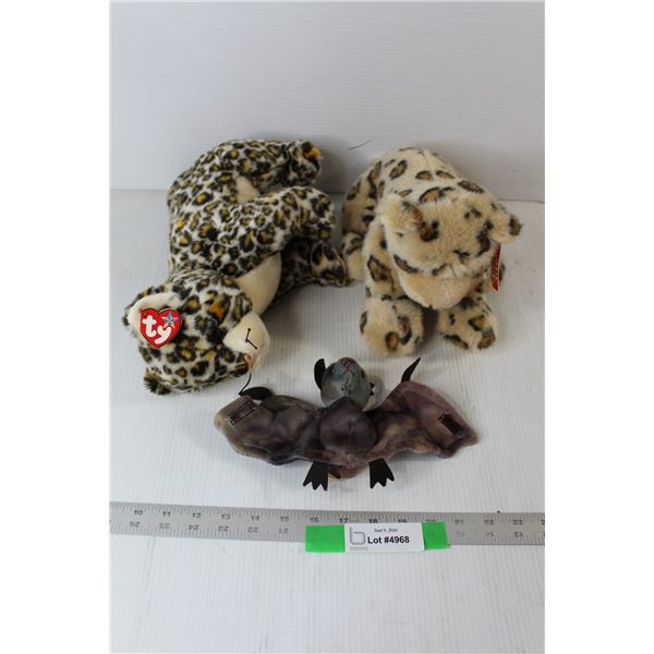 Bat Plushie Stuffy, (2) Leopard Plushies