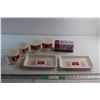 Image 1 : (4) Campbell's Plastic Mugs with Lids, Tin and (2) Plastic Trays 10'' x 6''
