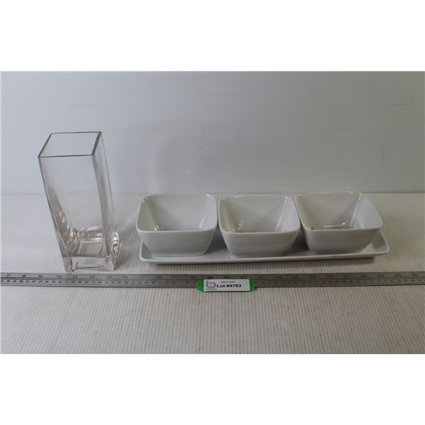 Glass Vase - Ceramic Dishes on Tray