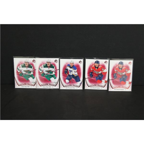 (5) Upper Deck 2021-22 Limited Future Watch Cards - Perunovich, Schwindt, Dewar
