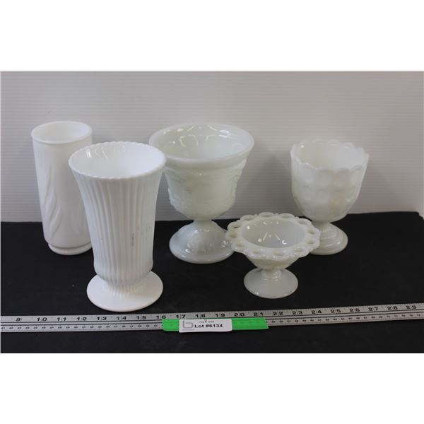 (5) Milk Glass Vases