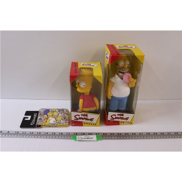 Homer & Bart Simpson Nodders (Bobbleheads - NIB) & Simpsons Wallet (Appears New)