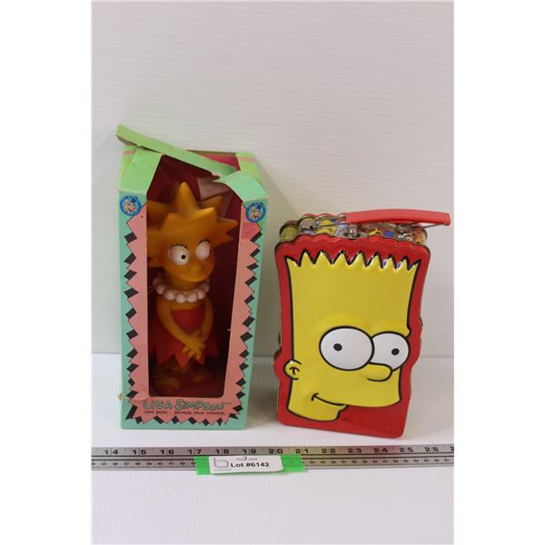 Bart Simpson Tin Lunch Box & Lisa Simpson Coin Bank, as is