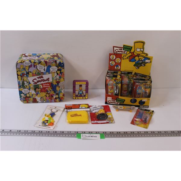 (8) Simpson Skateboard Toys, Trivia Board Game, as is, Keychain, Misc.